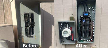 Electrician installing a modern electrical panel upgrade with clean organized wiring in a residential home