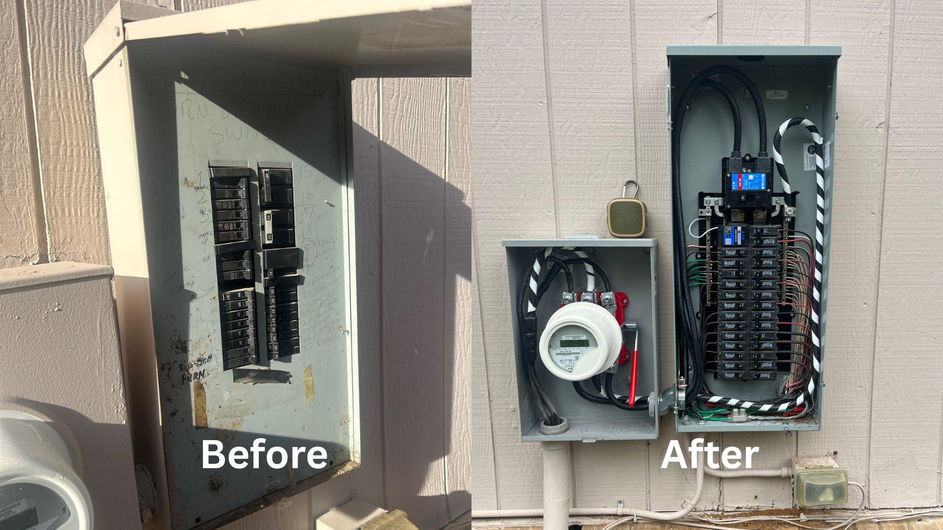 Electrician installing a modern electrical panel upgrade with clean organized wiring in a residential home